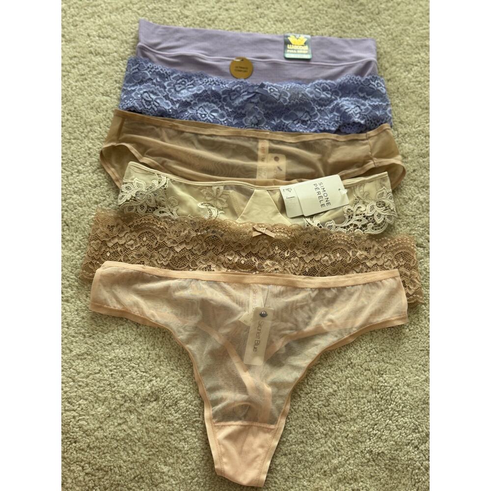 Lot 6 Luxury Brands Mix women Thong, Briefs Soft Breathable. L Blue/Purple/Nude